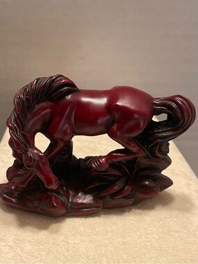 Hand-Carved small Chinese Red Horse Figurine in Deep Red